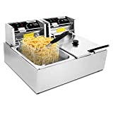 casulo Commercial Deep Fryer with Basket 3600W 12.7QT (6.34QT*2 ) Stainless Steel Countertop Double Electric Oil Fryer for Restaurant & Home Use
