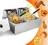 KGK 20.7 Qt Commercial Electric Deep Fryer with 2 Baskets, 3600W 2x6L Large Dual Tank Electric Deep Fryer Countertop for French Fries Turkey Restaurant Home Fast Oil Fryer with Temperature Control