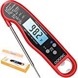 Digital Instant Read Meat Thermometer, Adoric Waterproof Food Thermometer with Backlight LCD, Kitchen Cooking Thermometer Probe for Grilling Oven Smoker BBQ(Red)