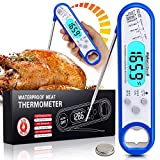 Alpha Grillers Instant Read Meat Thermometer for Grill and Cooking. Best Waterproof Ultra Fast Thermometer with Backlight & Calibration. Digital Food Probe for Kitchen, Outdoor Grilling and BBQ! Blue
