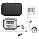 KT THERMO Meat Thermometer Cooking Set with Kitchen timers for Cooking with Alarm for Classroom,48” Probe Thermometer, 2 pcs Mini Steak Thermometer, 1pc Magnetic Timer for Classroom,Teachers