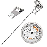 KT THERMO Deep Fry Candy Thermometer with Stainless Steel 2.5 Inch Dial Thermometer and 12' Probe Meat Cooking Thermometer,Best for Turkey,BBQ,Grill (White Dial)