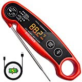 KULUNER (2022 New) Instant Read Meat Thermometer, Rechargeable, Auto on/Off, Waterproof Digital Meat Thermometer for Meat, Frying, Baking, Outdoor Cooking, BBQ Thermometer (Red)