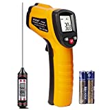 Infrared Thermometer Cooking Digital Temperature Gun with Self Calibration -58~752℉(-50~400℃), Non-Contact Laser Temp Gun with Backlit (NOT for Human), Max Min Measure, Free Meat Thermometer Included