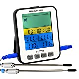 MEASUREMAN Dual Probe Digital Cooking Meat Thermometer Large LCD Backlight Food Grill Thermometer with Timer Mode for Smoker Kitchen