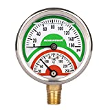 MEASUREMAN Tridicator, Thermo-Manometer, 2-1/2', Silicone Oil Filled, 0-160psi/30-250 deg F, Stainless Steel Case, 1/4'NPT Lower Mount Pressure Gauge