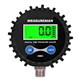 MEASUREMAN 2-1/2' Dial Size Digital Air Pressure Gauge with 1/4'' NPT Bottom Connector and Protective Boot, 0-200psi, Accuracy 1%, Battery Powered with LED Light