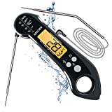 Instant Read Meat Thermometer for Cooking, Waterproof Digital Food Thermometer Dual Probe Design with Magnet, Backlight, Calibration and Foldable Probe for Deep Frying, Grill, BBQ, Kitchen or Outdoor