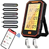 Wireless Meat Thermometer, Bluetooth Meat Thermometer For Grilling Digital BBQ Cooking Thermometer with 6 Probes, APP/Timer/Alarm Monitor Food Thermometer for Smoker Barbecue Oven Kitchen Turkey