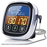 Digital Meat Thermometer for Cooking, 2022 Upgraded Touchscreen LCD Large Display Instant Read Food Thermometer with Backlight, Long Probe, Kitchen Timer, Cooking Thermometer for BBQ,Oven (Silver)
