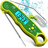 Steak Thermometers Meat Thermometer Oven Safe Dual Probe Instant Read Meat Thermometer Water Thermometer for Grill Smoker BBQ with Backlight, Built-in Magnet, Temperature Alarm