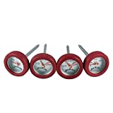 Jim Beam, Pack of 4 Poultry Meat, Instant Read Food Stainless Steel Dial Mates Barbecue BBQ Tools, Grilling and Baking Steak Thermometers, Set of 4, Mini, Red