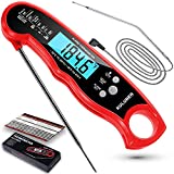 [KULUNER Upgrade] TP-05 2 in 1 Cooking Digital Meat Thermometer, Instant Reading Food Thermometer with Backlight Alarm Function Best for Outdoor BBQ, Steak and Roast Turkey (Red)