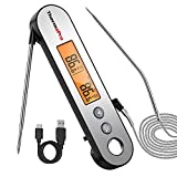ThermoPro TP610 Programmable Dual Probe Meat Thermometer with Alarm, Rechargeable Instant Read Food Thermometer with Rotating LCD Screen, Waterproof Cooking Thermometer for Grilling, Smoker, BBQ, Oven