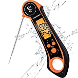 Qisebin Digital Meat Thermometers for Cooking Grilling - IPX7 Waterproof Instant Read Food Thermometer for Meat, Deep Frying, Baking, Outdoor & BBQ (Orange)