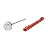 Taylor Precision Products Instant Read Analog Meat Food Grill BBQ Cooking Kitchen Thermometer with Red Pocket Sleeve for Calibration, 1 inch dial, Stainless Steel