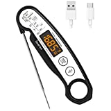 Searon Meat Thermometer Digital Rechargeable - FT003 LED Display Instant Read Thermometer Kitchen Cooking Food Thermometer for Milk Candy Water Oil BBQ Grill Smoker Waterproof (Black)