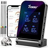TISOU&HOME Wireless Bluetooth Meat Thermometer,Smart Grill Thermometer with 4 Probes,394ft Remote Monitor Alarm Notification for smoking, grilling, oven
