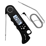 Meat Thermometer, Food Thermometer with Dual Probe & Backlight & Magnet & Calibration, Digital Meat Thermometer for Cooking, Kitchen, Deep Frying, Grilling, BBQ, Candy, Turkey (Black)