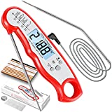 Meat Thermometer for Cooking, HODANS 2-in-1 Digital Instant Read Food Thermometer with Foldable Probe & Oven Safe Wired Probe, Backlight, Alarm Set, and Magnet for BBQ, Grill, and Roast Turkey