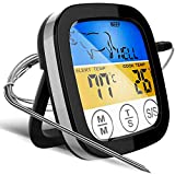Digital Touchscreen Food Thermometer for Meat Poultry Fish Cooking in Frying Pan Smoker Oven BBQ Grill with Sensitive Color LCD Display All Temperature and Timer Modes Best Taste Results (Steel-Gray)