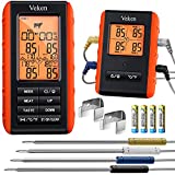Veken Wireless Meat Thermometer, 4 Probes Grill Thermometer for BBQ Smoker Oven, Digital Cooking Food Thermometer Grilling Gifts for Men Women, 490Feet Remote in Kitchen Outdoor Camping, Orange