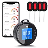 WiFi Meat Thermometer for Smoker, Bluetooth Meat Thermometer, Digital Meat Thermometer with 4 Probe Infinite Distance Remote Monitor Alarm for Smokers Grilling BBQ Oven Kitchen
