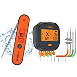 Inkbird WiFi Grill Thermometer IBBQ-4T and Instant Read Thermometer IHT-1P, Rechargeable Digital BBQ Meat Thermometers with Alarm Timer Graph Calibration Magnet for Food Oven Smoker Kitchen