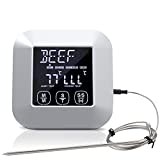 Digital Touch Screen Kitchen Thermometer for Meat Poultry Fish | Long Wired Probe Cooking in Frying Pan Oven Smoker BBQ Grill | Timer Mode (Metallic)