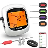 Wireless Meat Thermometer with 4 Probes Digital Grill Thermometer, Bluetooth Grill BBQ Meat Thermometer Kitchen Meat (White)