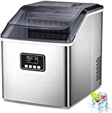 AGLUCKY Counter Top Ice Maker Machine,40LBS/24H Ice Machine,Portable Ice Cube Makers with Self-Cleaning,Easy-to-Control LCD Display,See-Through Lid for Home/Kitchen/Bar (Silver)