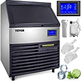 VEVOR 110V Commercial Ice Maker 265LBS/24H, 77LBS Storage Bin, ETL Approved, Clear Cube, Advanced LCD Panel, SECOP Compressor, Air Cooled, Blue Light, Electric Water Drain Pump, Water Filter, 2Scoops