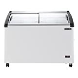 DUURA DDFC13 Commercial Mobile Ice Cream Display Chest Freezer Sub Zero Temp Curved Glass Top Frost Free Lid with 5 Wire Baskets, 47.4 Inch Wide 12.8 Cubic Feet, White