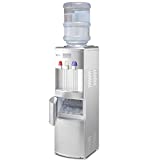 COSTWAY 2-in-1 Water Cooler Dispenser with Built-in Ice Maker, Freestanding Hot Cold Top Loading Water Dispenser, 27Lbs/24H Ice Maker Machine with Child Safety Lock, Silver