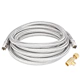 JS Jackson Supplies 10 Ft Braided Stainless Steel Supply Line, Ice Maker Hose with 1/4 In Fittings on Both Ends with 3/8 x 3/8 x 1/4 Brass Compression Outlet Stop Valve Tee Adapter For Drinking Water