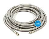 Refrigerator/Icemaker Hose (20 FT) - Lead Free - Universal Fit - Water Supply Line - ¼” x ¼” Connections - Stainless Steel Braided