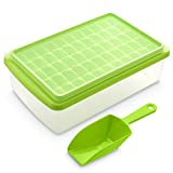 Ice Cube Tray With Lid and Bin - Large Ice Tray For Freezer | Comes with Ice Container, Scoop and Cover| BPA Free| Space Saving Ice Cube Molds | Perfect for Cocktails, Waterbottles or Whisky (Green)