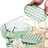 Ice Cube Tray with Lid, Silicone Ice Square Maker Molds with Container for Freezer, Easy Release 72 PCS Ice Cubes for Chilled Drinks Whiskey Cocktail Bourbon (2 Green Trays & 1 Ice Bin & 1 Scoop)