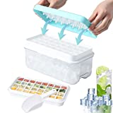 Foroyalife Silicone Press Type Ice Cube Maker for Freezer, One Second Release Ice Cube Trays Crushed with Lid and Bin, Ice Cube Tray Coverd with Scoop & Bucket for Whisky, Cocktails, Coffee(Blue)