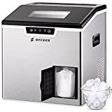 SYCEES 2-in-1 Countertop Ice Maker Machine & Ice Shaver - 44lbs/Day, 18 Ice Cubes in 11 Mins, Automatic/Manual Water Filling with Water Filter, Basket and Scoop, Stainless Steel, ETL Listed