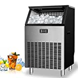 Kismile Commercial Ice Maker, Freestanding Nugget Ice Maker 200lbs/24h, 48lbs Storage Bin, Full Heavy Duty Stainless Steel Construction, Ice Maker Machine for Home Bar
