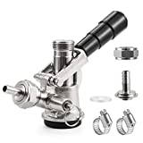 MRbrew Keg Coupler, Commercial Sankey Kegerator D System Stainless Probe Brass Body Keg Tap Dispenser for I.D 5/16'' Draft Beer Line Gas Brewing Tubing with Check Valve Sealing Washer Hose Clamp