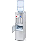 Water Dispenser with Built-In Ice Maker for 5 Gallon Bottle, 2 in 1 Top Loading Freestanding Cooler Freezer, Hot, Cold & Room Temperature, 27lbs/24Hrs Quick Ice-Making