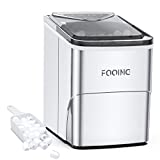 FOOING Ice Maker Countertop, Self-Cleaning Function, 26lbs 24Hrs, 9 Cubes Ready in 7mins with LED Display for Parties Mixed, Portable Ice Cube Maker with Ice Scoop and Basket (Silver)