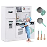Merax Kids Kitchen Playsets, Wooden Kitchen Playset for Toddler with Fun Bake Oven (White)