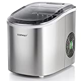 COSTWAY Countertop Ice Maker, Self-Cleaning Function, Ready in 6 Minutes, 27 LBS/24H Portable Bullet-Shaped Ice Cube Maker with Scoop, Removable Basket, Compact Ice Machine for Home, Office, Silver