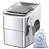 Ice Makers Countertop, Self-Cleaning Function, Portable Electric Ice Cube Maker Machine, 9 Ice Cubes Ready in 6 Mins, 26lbs 24Hrs with Ice Bags and Ice Scoop Basket for Home Kitchen Office Bar(Silver)