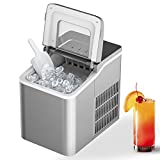 Portable Ice Maker, Compact Ice Machine Countertop 9 Cubes/ 8 Mins with Automatic Cleaning and Scooper (Silver)