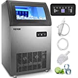 VEVOR 110V Commercial Ice Maker 155LBS/24H, 530W Ice Machine with 29LBS Storage Capacity, 72 Ice Cubes Ready in 11-15Mins, Stainless Steel Construction, Includes Water Filter and Connection Hose