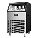 Antarctic Star Commercial Ice Makers Machine Stainless Steel Makers 200 Lbs of Ice Per 24H with 48 Pounds Storage Capacity Ice Cubes Freestanding Party/Bar/Restaurant Scoop Connection Hose Silver